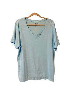Chicos Light Blue V-Neck Cotton T-Shirt With Decorative Button Detail Size XL
